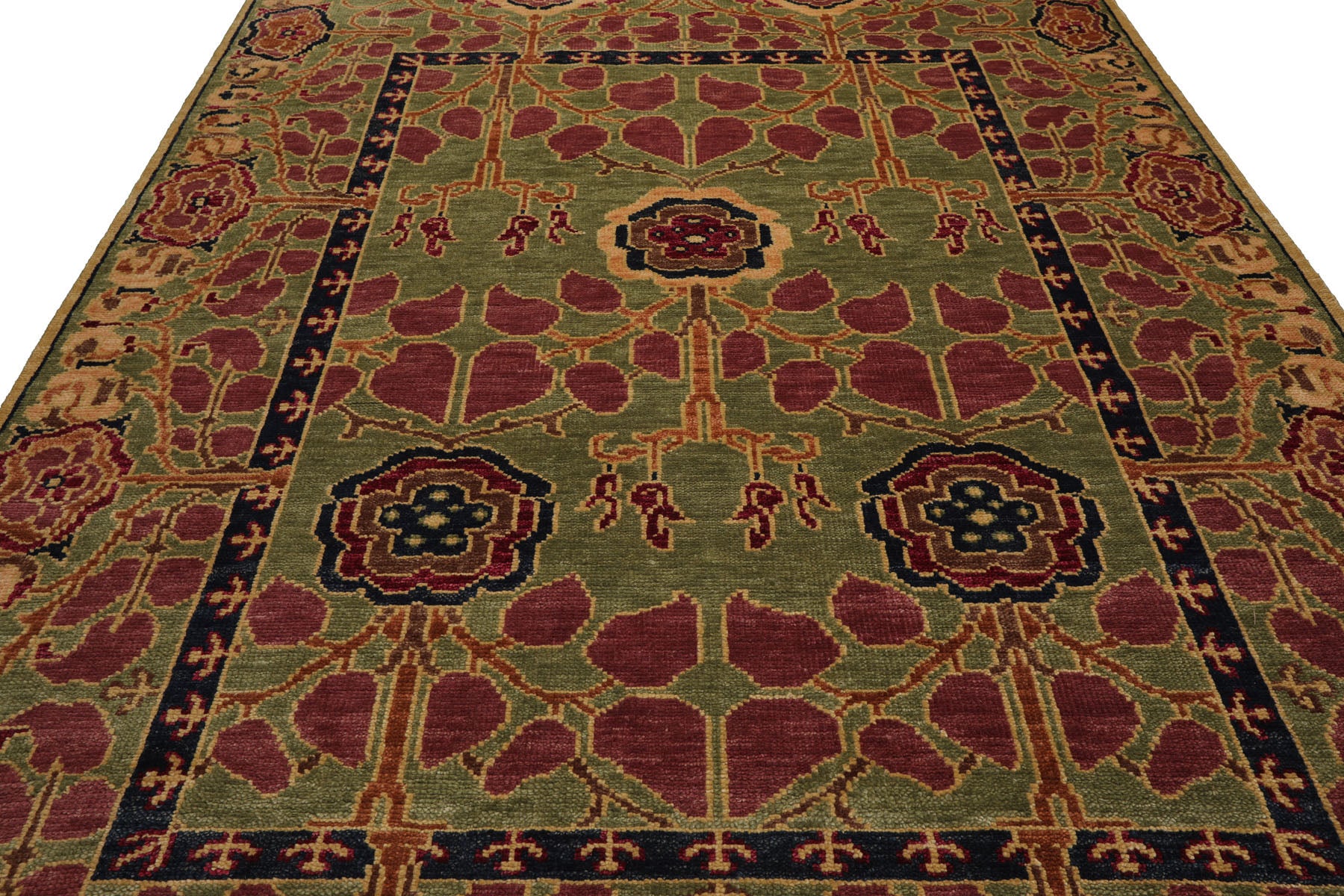 Knotted Rug Sage Hand Knotted 8x10 Arts & Crafts/Mission Stained Glass Oushak Wool Oriental Area Rug
