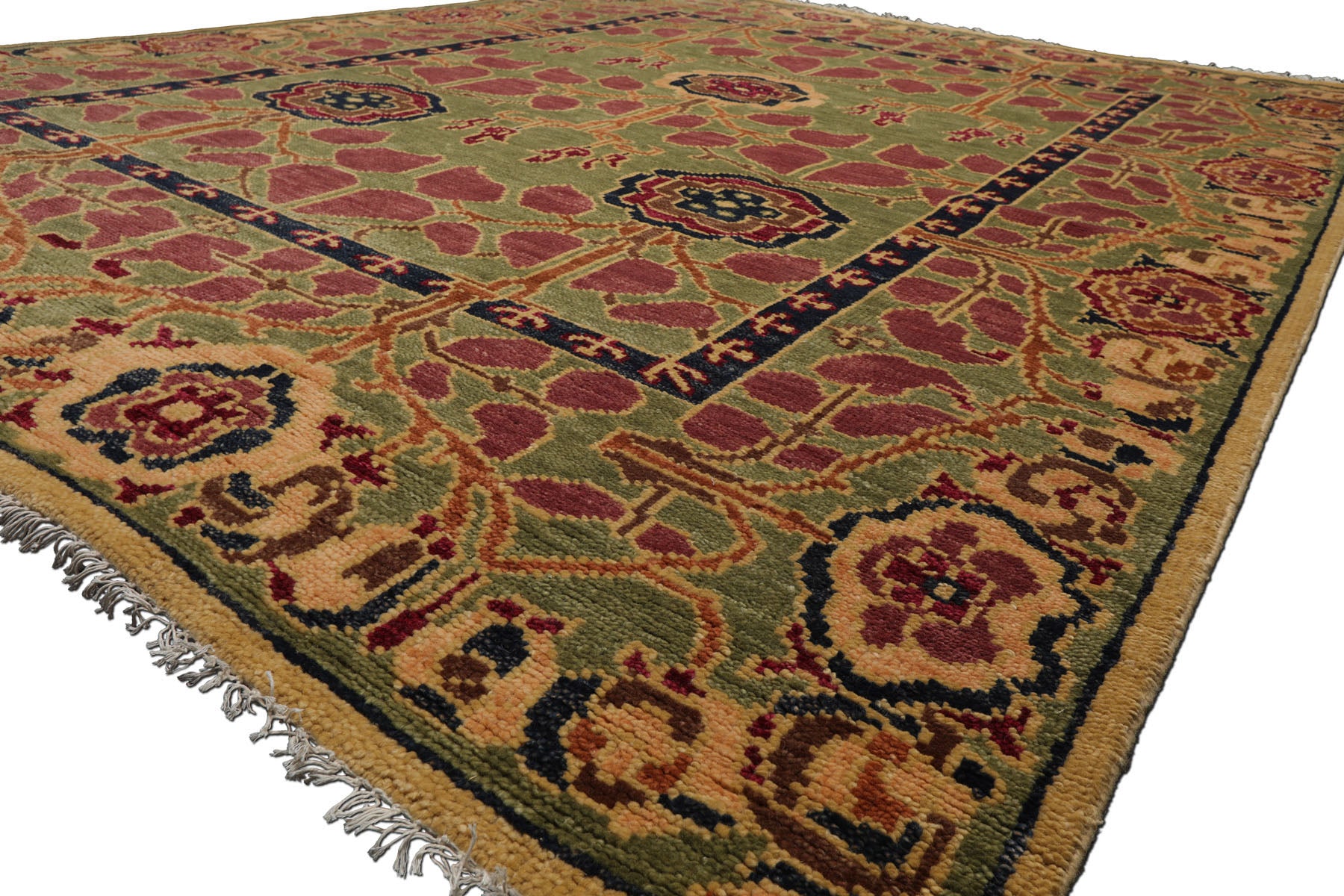 Knotted Rug Sage Hand Knotted 8x10 Arts & Crafts/Mission Stained Glass Oushak Wool Oriental Area Rug
