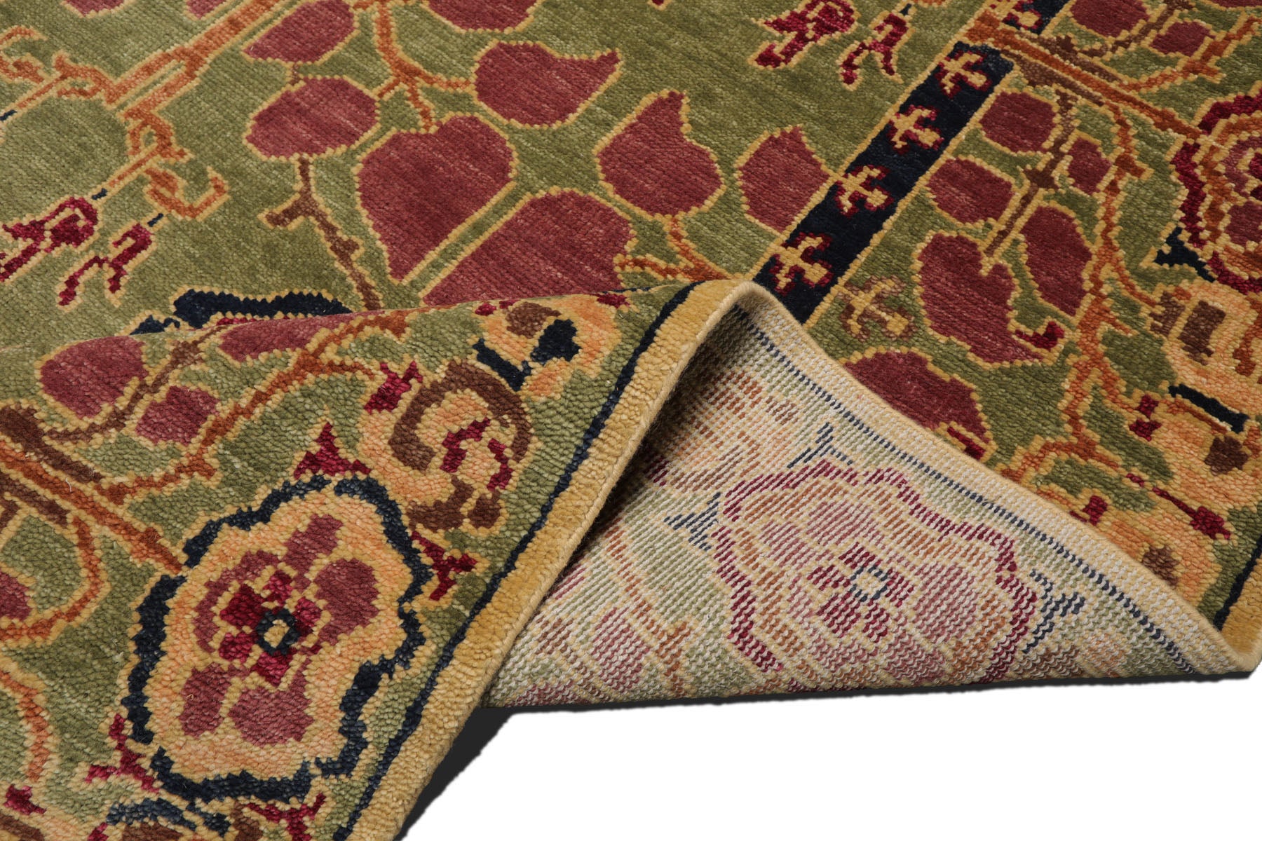 Knotted Rug Sage Hand Knotted 8x10 Arts & Crafts/Mission Stained Glass Oushak Wool Oriental Area Rug