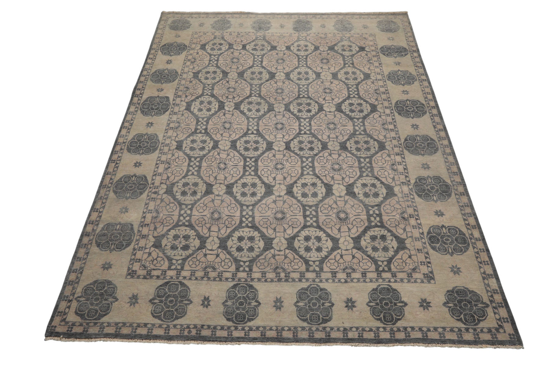 8x10 Gray, Beige, Blush Color Hand Knotted  Wool Transitional Oriental Rug