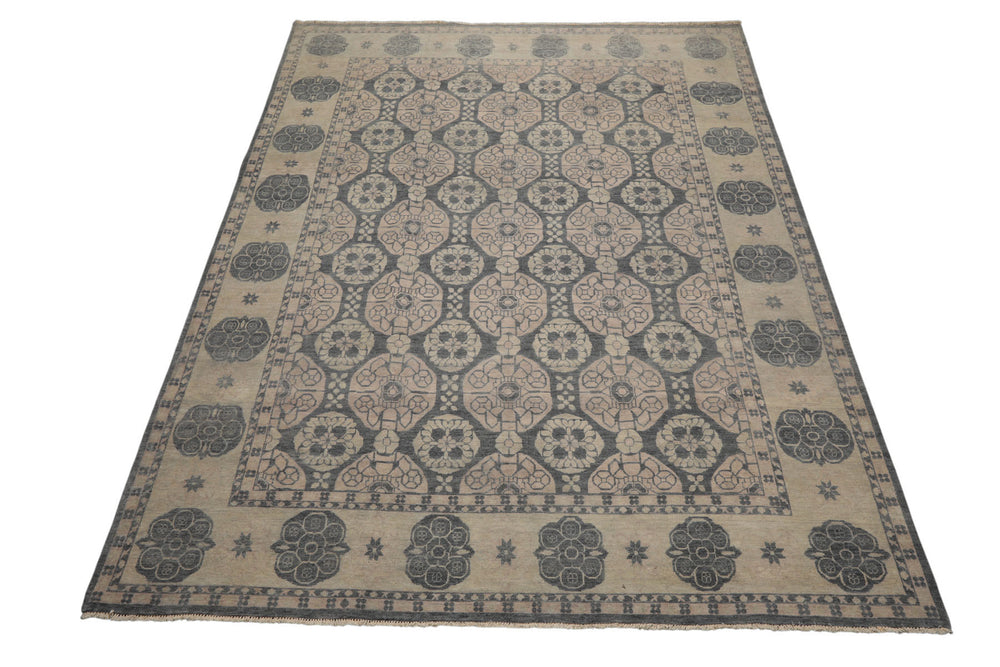 8x10 Gray, Beige, Blush Color Hand Knotted  Wool Transitional Oriental Rug