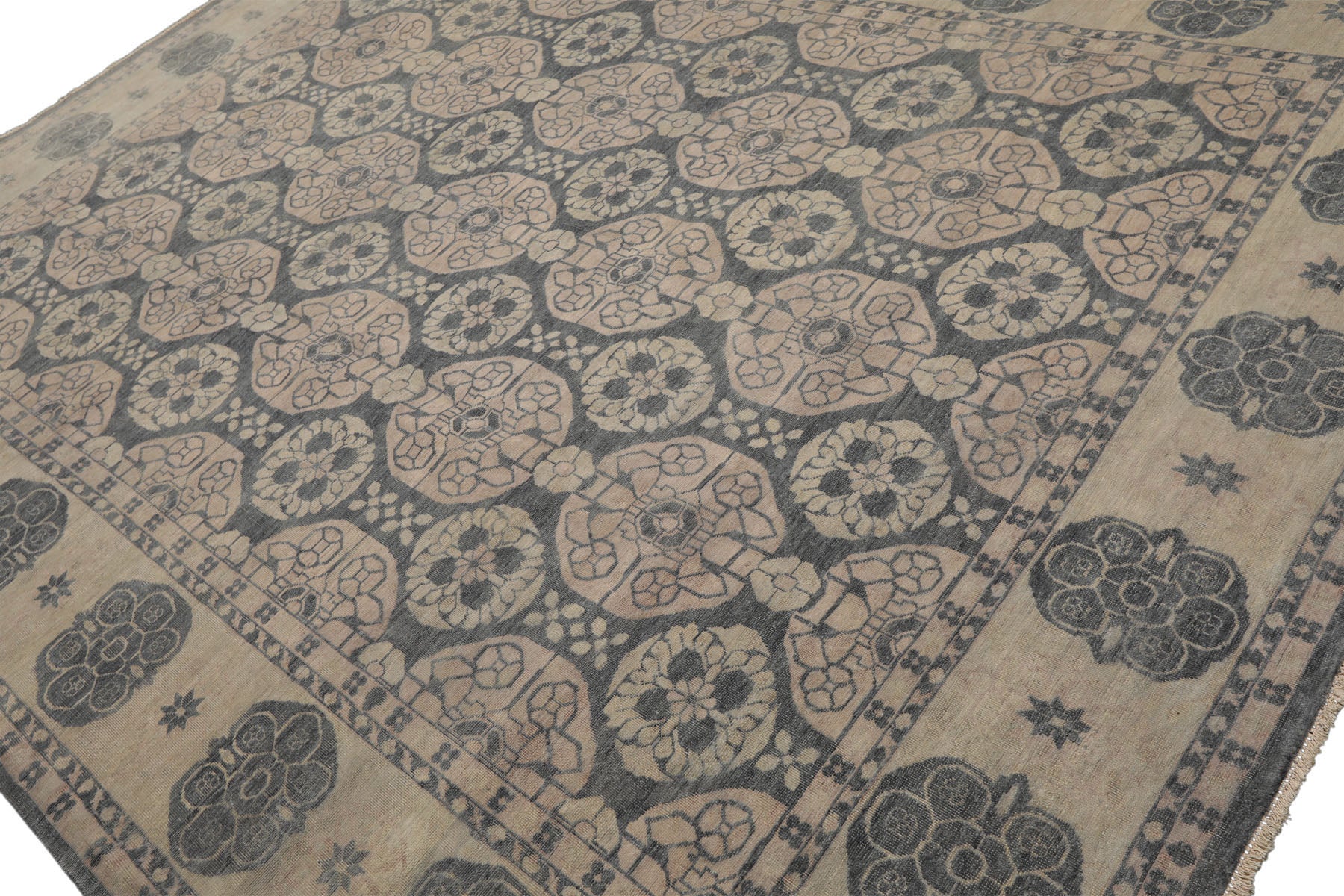 8x10 Gray, Beige, Blush Color Hand Knotted  Wool Transitional Oriental Rug