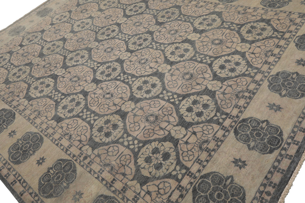 8x10 Gray, Beige, Blush Color Hand Knotted  Wool Transitional Oriental Rug