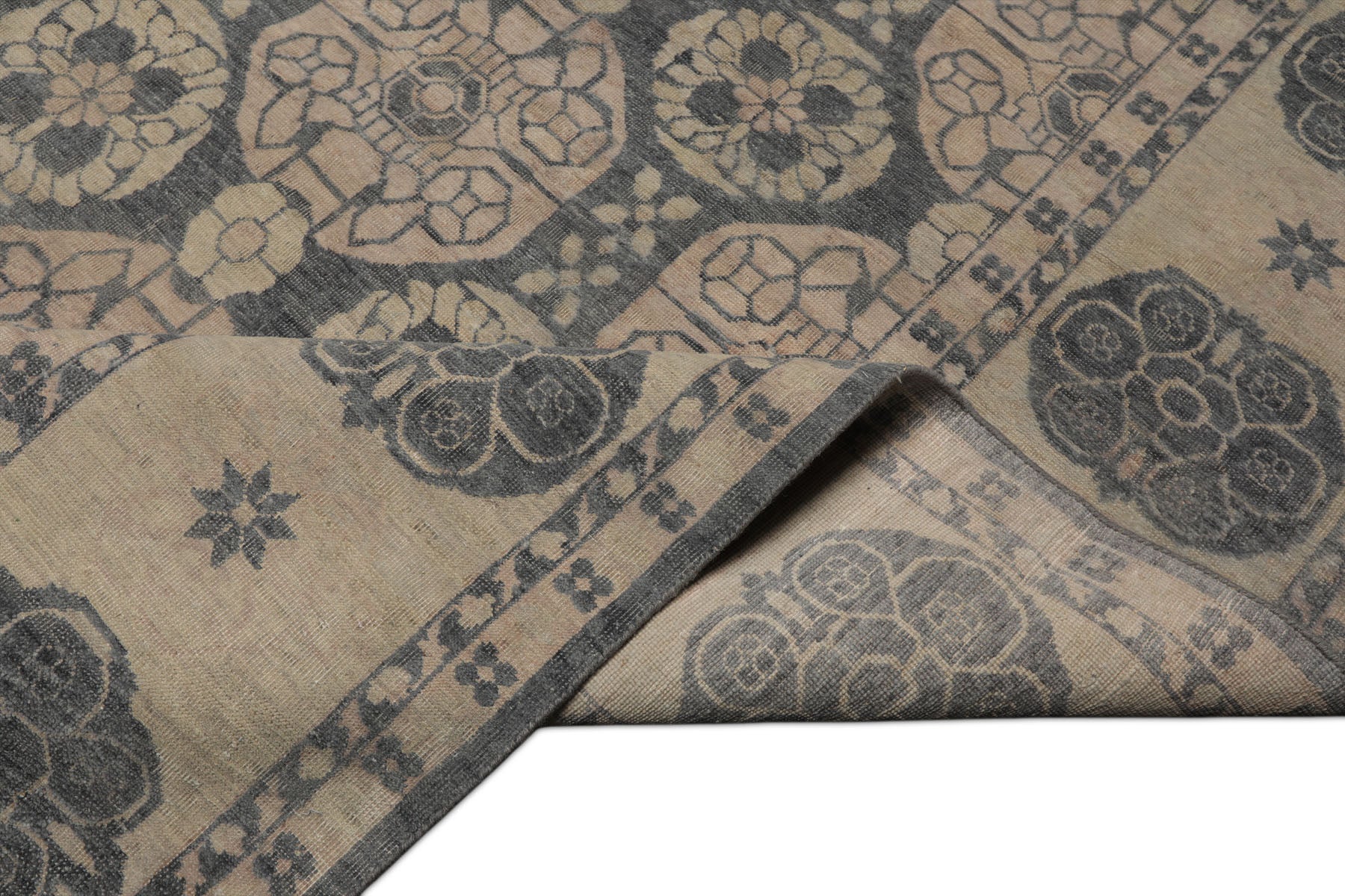 8x10 Gray, Beige, Blush Color Hand Knotted  Wool Transitional Oriental Rug