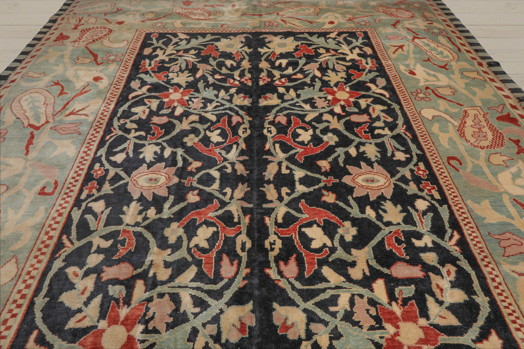 10x14 Black, Pale Aqua, Rust Color Hand Knotted  100% Wool Traditional Oriental Rug