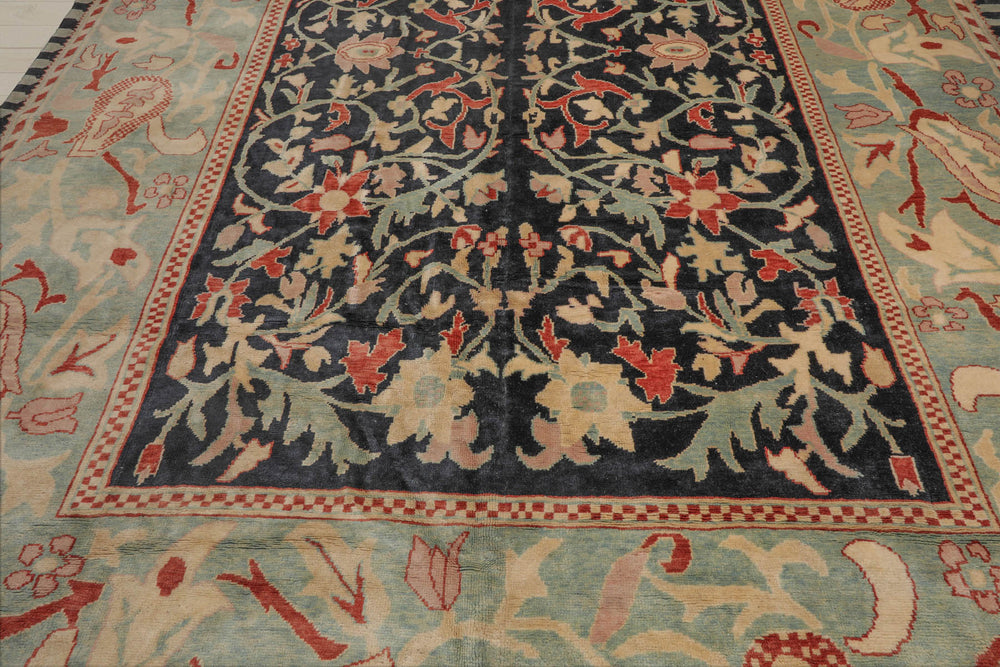 10x14 Black, Pale Aqua, Rust Color Hand Knotted  100% Wool Traditional Oriental Rug