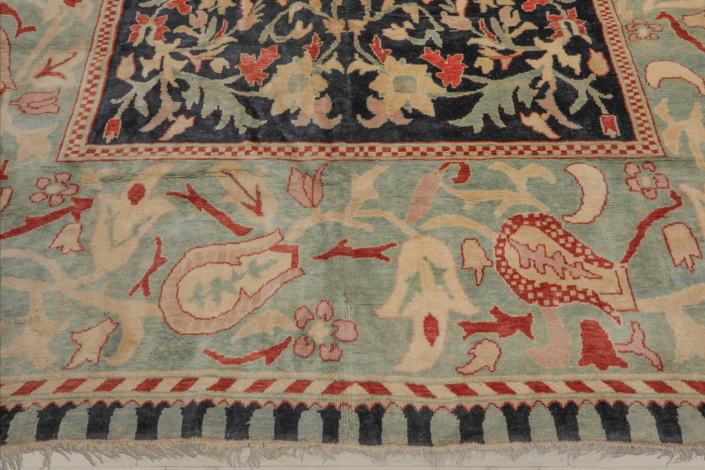 10x14 Black, Pale Aqua, Rust Color Hand Knotted  100% Wool Traditional Oriental Rug