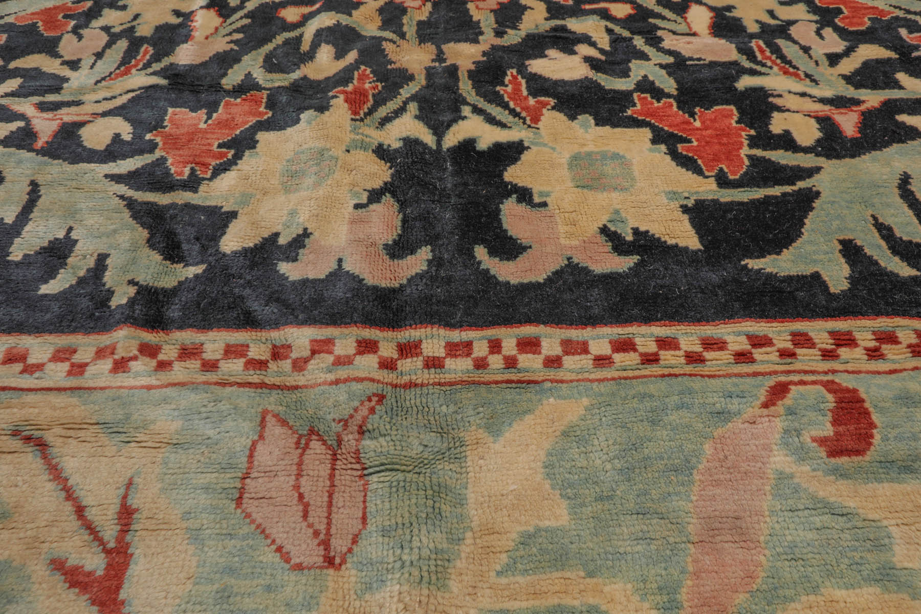 10x14 Black, Pale Aqua, Rust Color Hand Knotted  100% Wool Traditional Oriental Rug