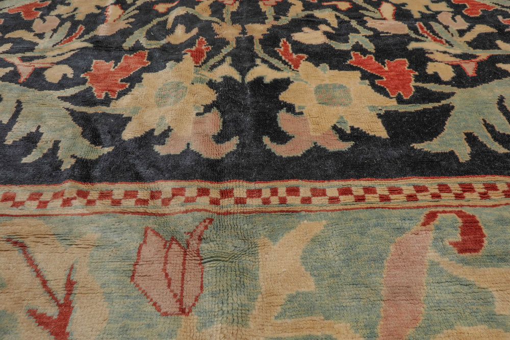 10x14 Black, Pale Aqua, Rust Color Hand Knotted  100% Wool Traditional Oriental Rug