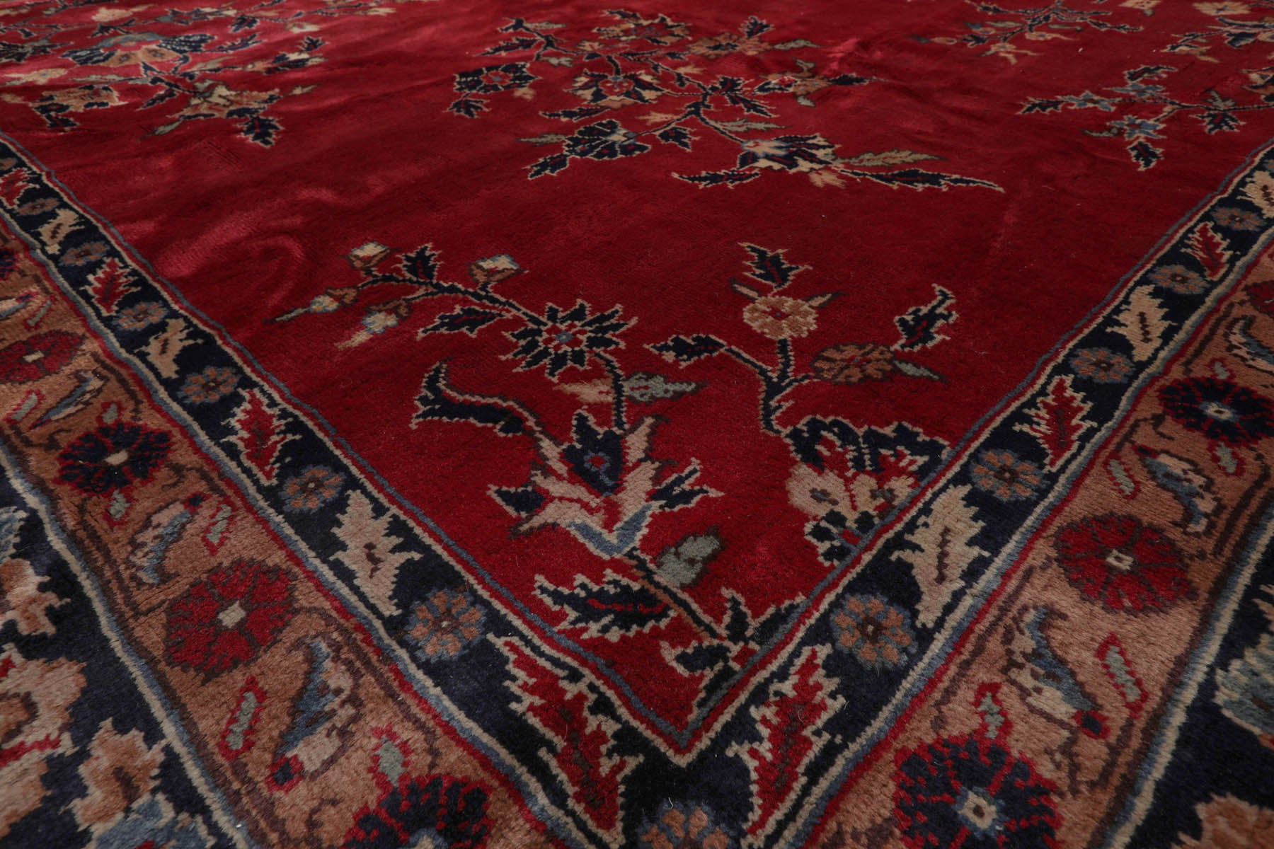 Palace Burgundy, Midnight Blue, Brown Color Hand Knotted Sarouk 100% Wool Traditional Oriental Rug