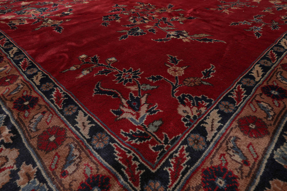 Palace Burgundy, Midnight Blue, Brown Color Hand Knotted Sarouk 100% Wool Traditional Oriental Rug