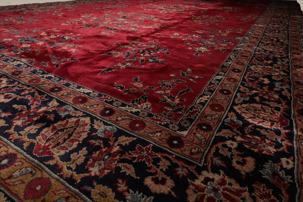 Palace Burgundy, Midnight Blue, Brown Color Hand Knotted Sarouk 100% Wool Traditional Oriental Rug
