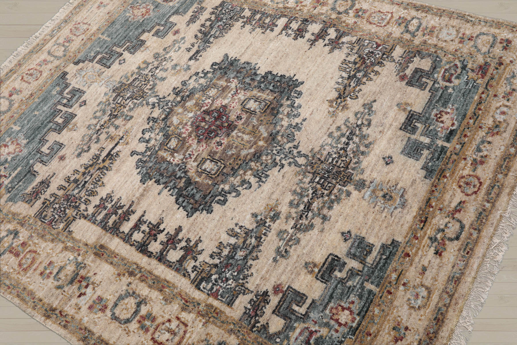 5x7 Beige, Blue, Tan Color Hand Knotted Turkish Oushak 100% Wool Traditional Oriental Rug