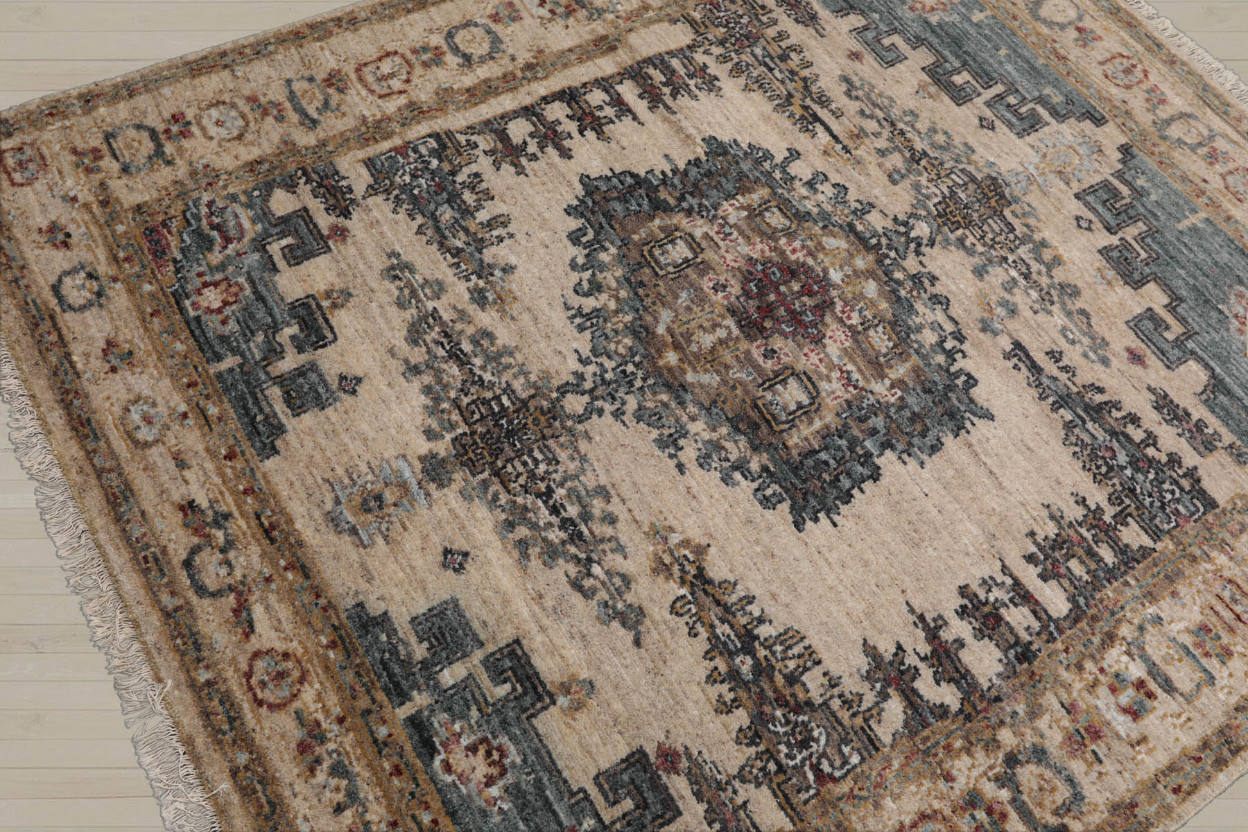 5x7 Beige, Blue, Tan Color Hand Knotted Turkish Oushak 100% Wool Traditional Oriental Rug