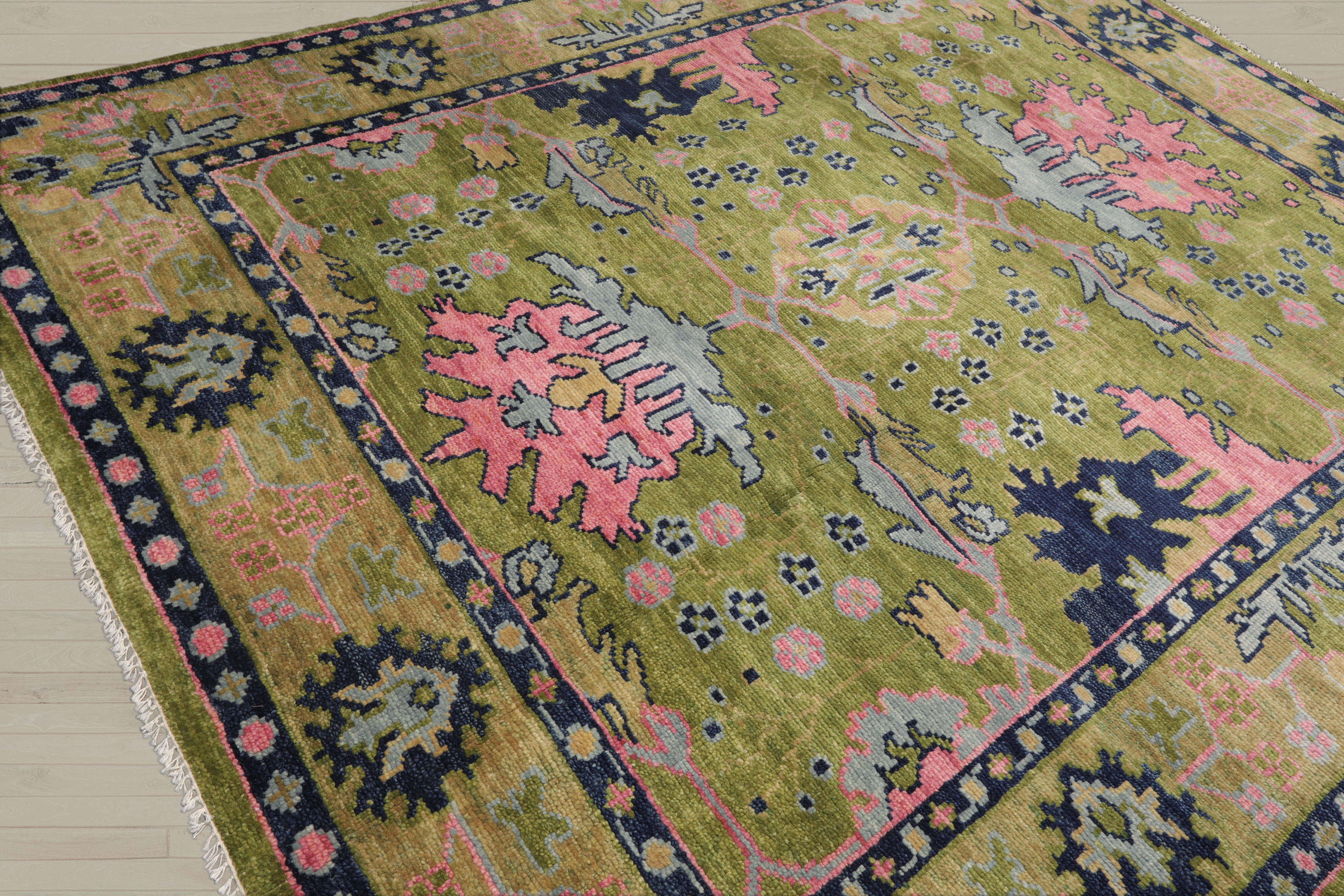 Knotted Rug Green Red Hand Knotted Multi Size Wool Arts and Crafts Oushak Traditional Rugs