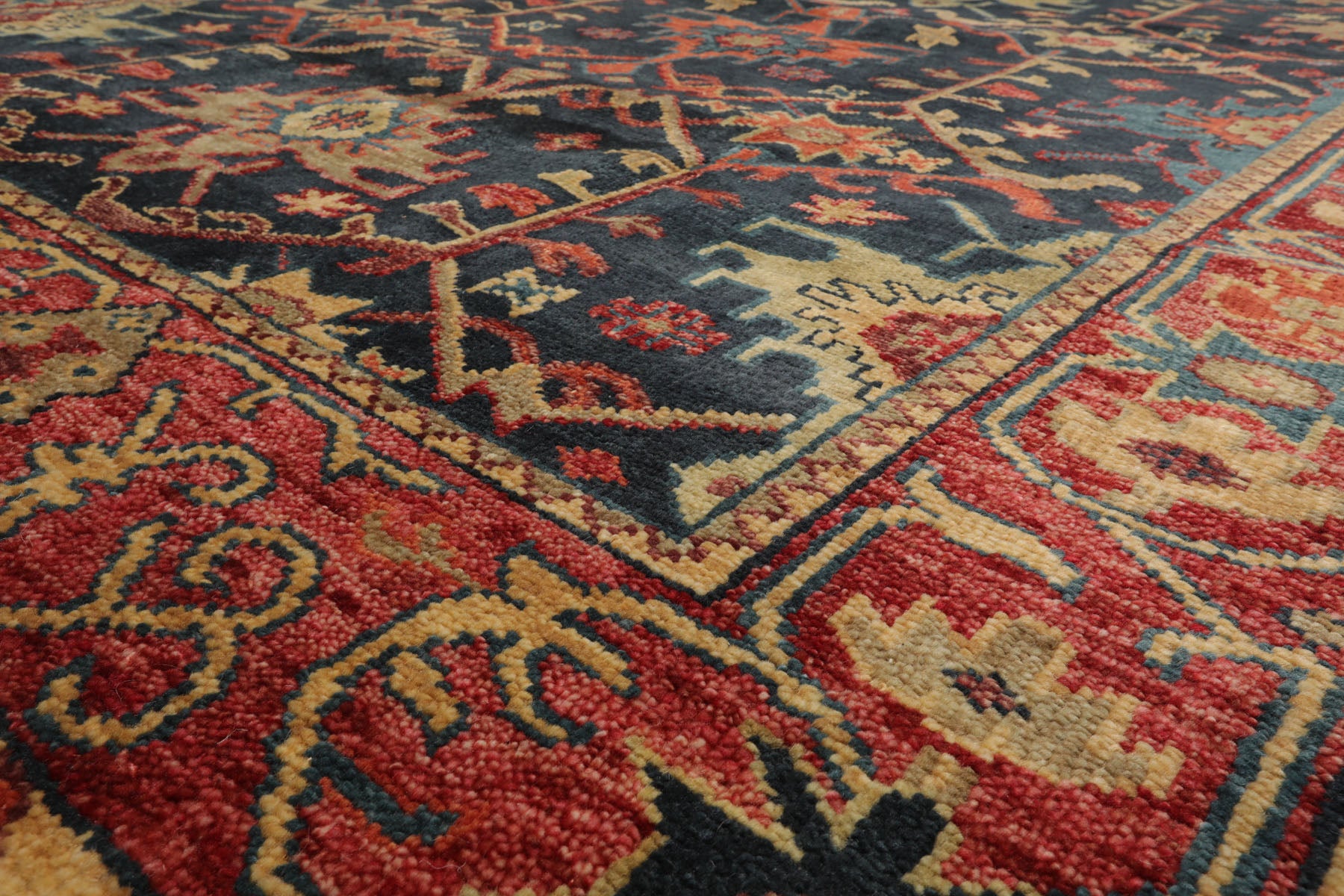 Multi Size Blue Coral Orange Color Hand Knotted Oushak Wool  Oriental Rug