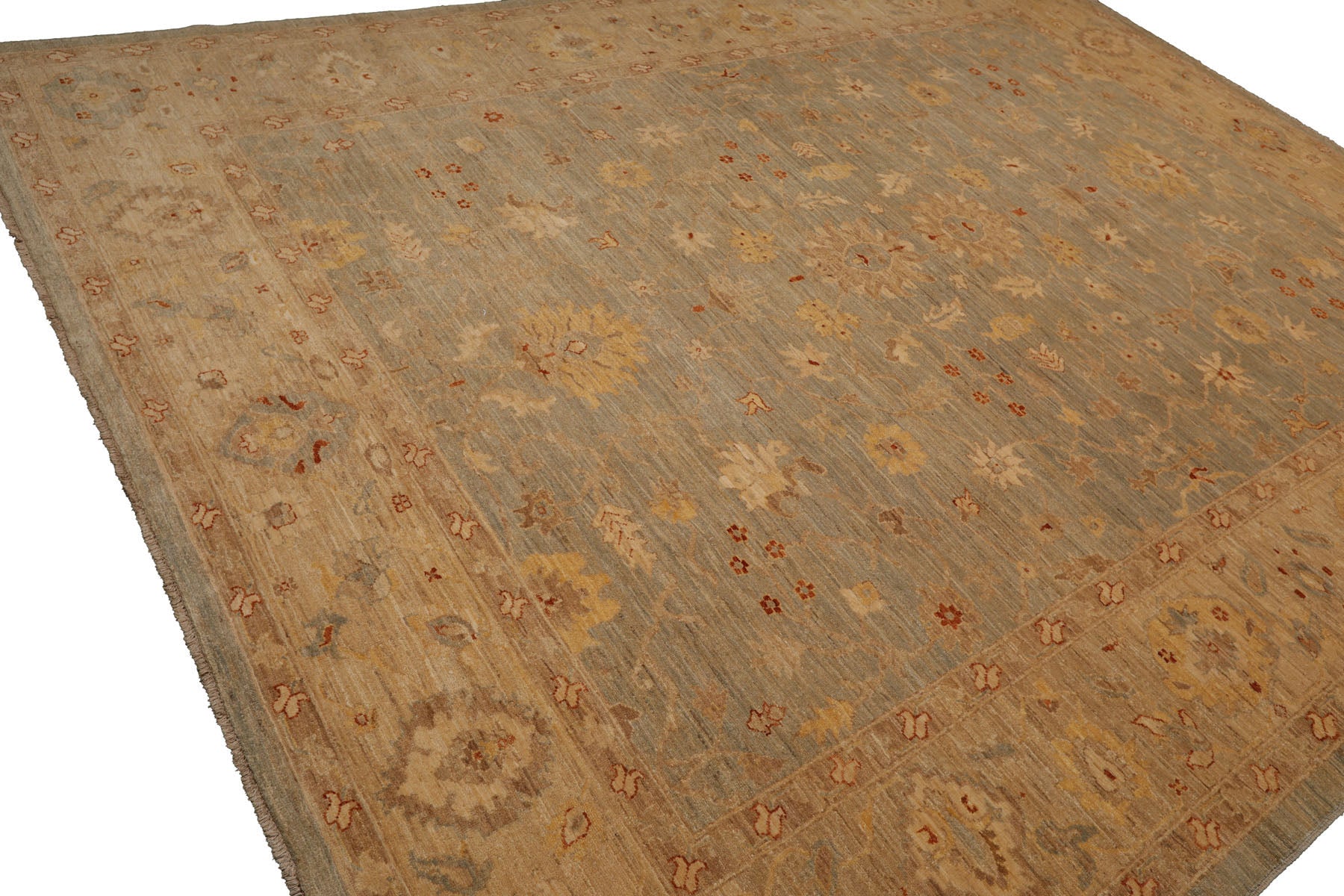 Knotted Rug Gray Ivory Hand Knotted 9'x12' Sino Persian Tabriz Mahi Traditional 300 KPSI 100% Wool Oriental Area Rug