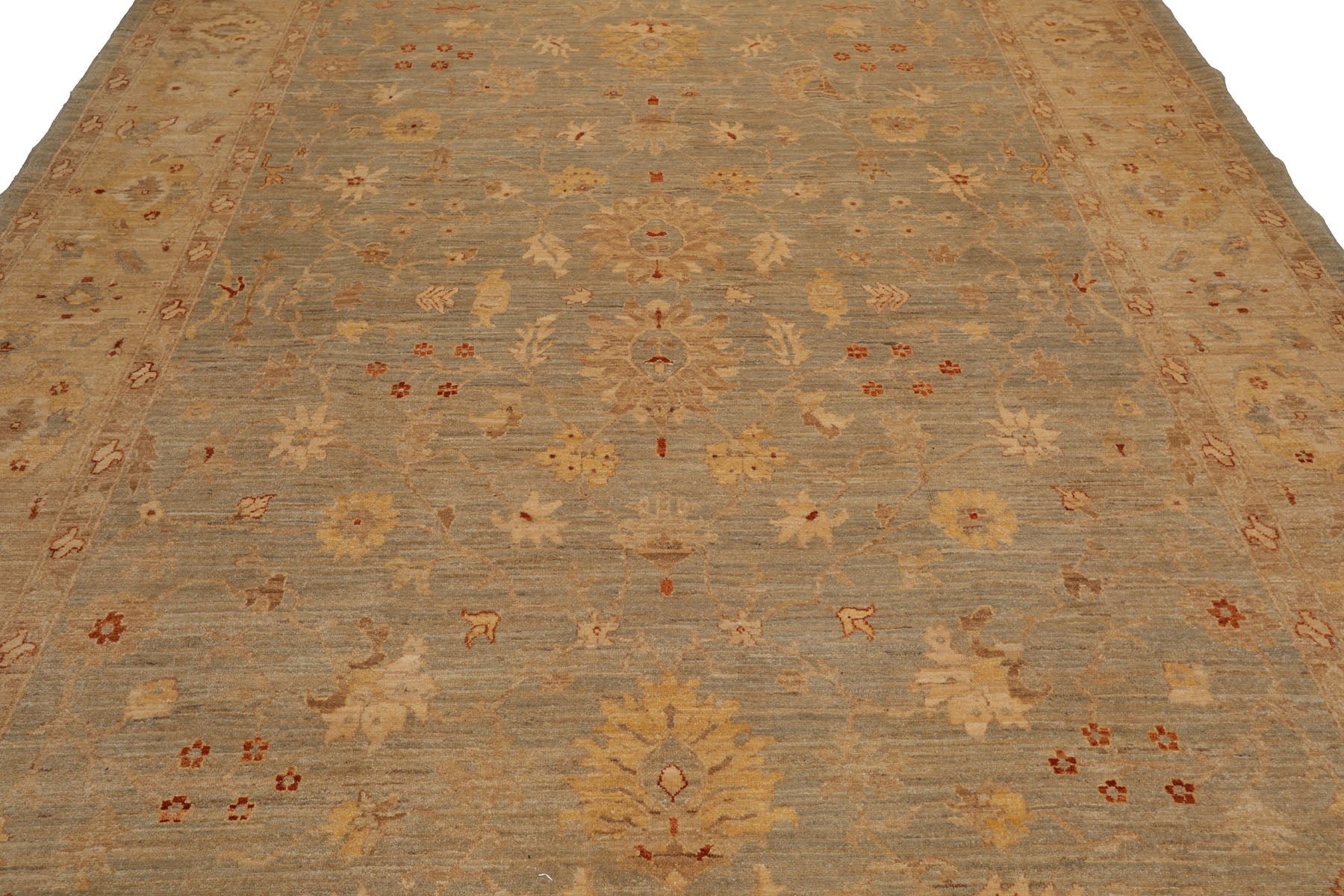 Knotted Rug Gray Ivory Hand Knotted 9'x12' Sino Persian Tabriz Mahi Traditional 300 KPSI 100% Wool Oriental Area Rug