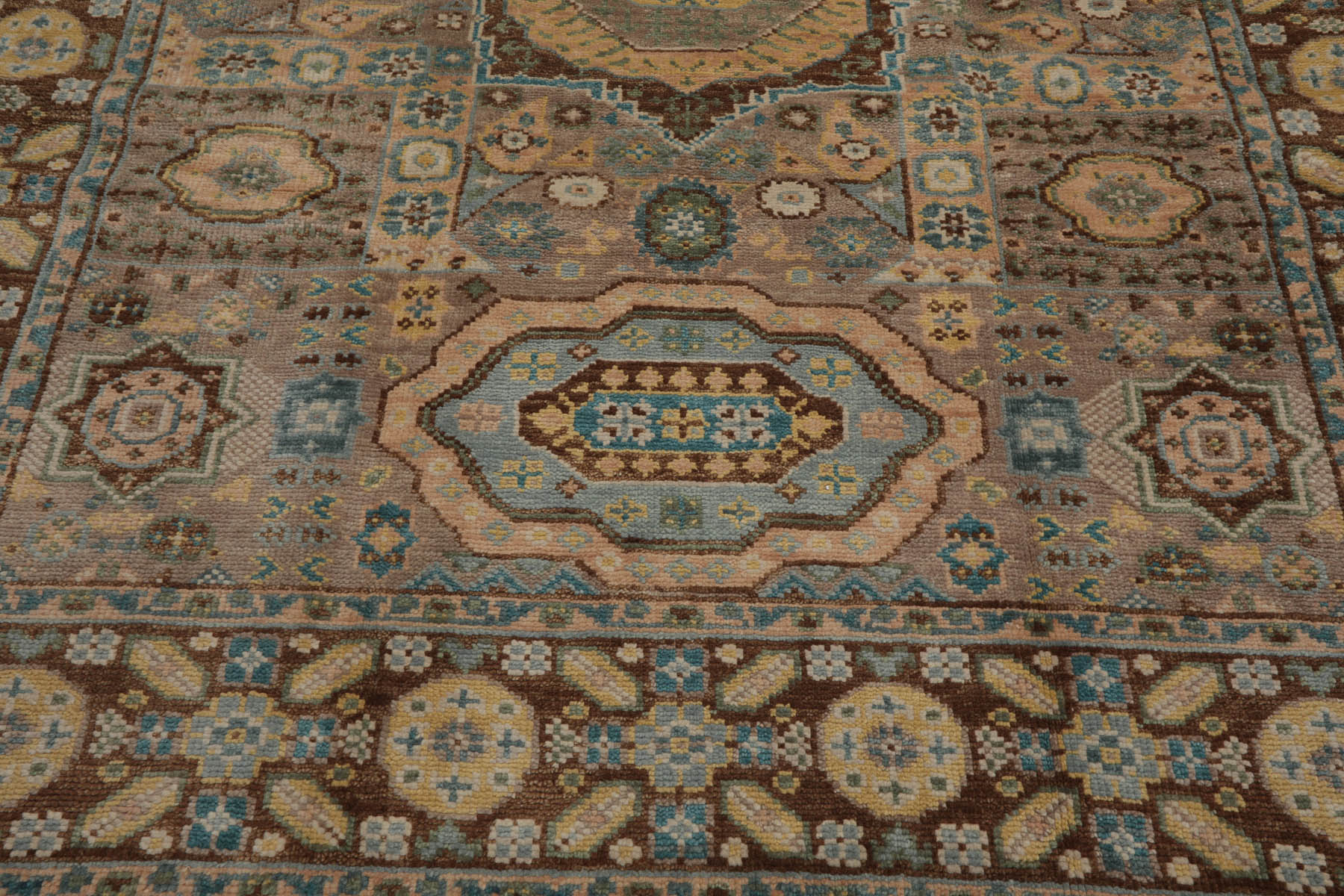 8x10 Taupe, Teal, Gold Color Hand Knotted  100% Wool Traditional Oriental Rug