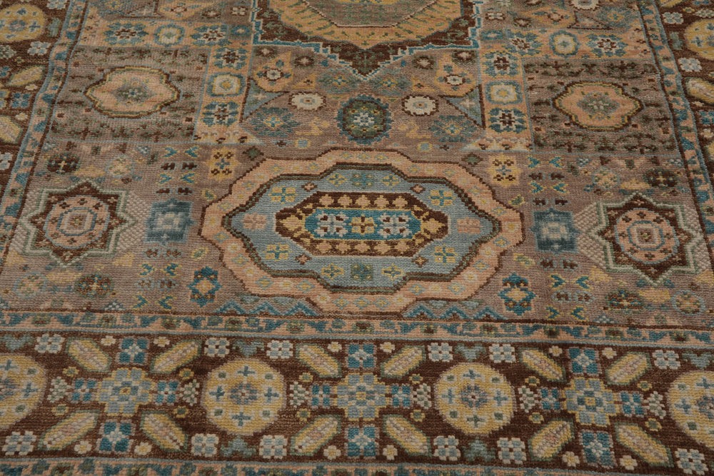 8x10 Taupe, Teal, Gold Color Hand Knotted  100% Wool Traditional Oriental Rug