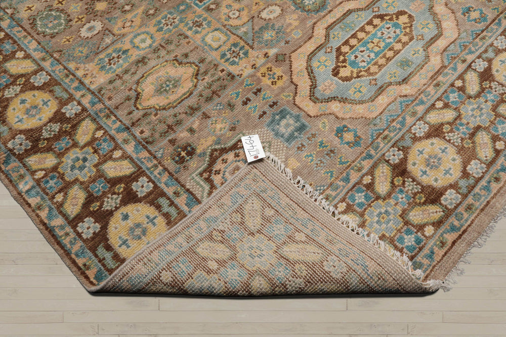 8x10 Taupe, Teal, Gold Color Hand Knotted  100% Wool Traditional Oriental Rug