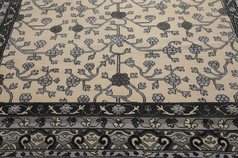 Multi Size Ivory Gray Charcoal Color Hand Knotted Oushak Wool Traditional Oriental Rug