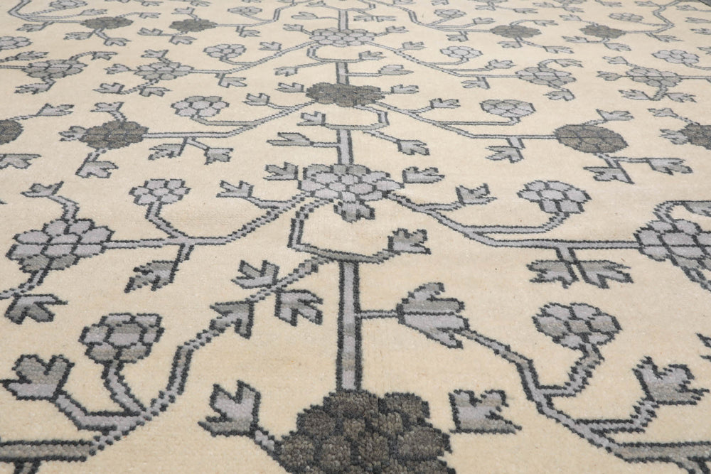 Multi Size Ivory Gray Charcoal Color Hand Knotted Oushak Wool Traditional Oriental Rug