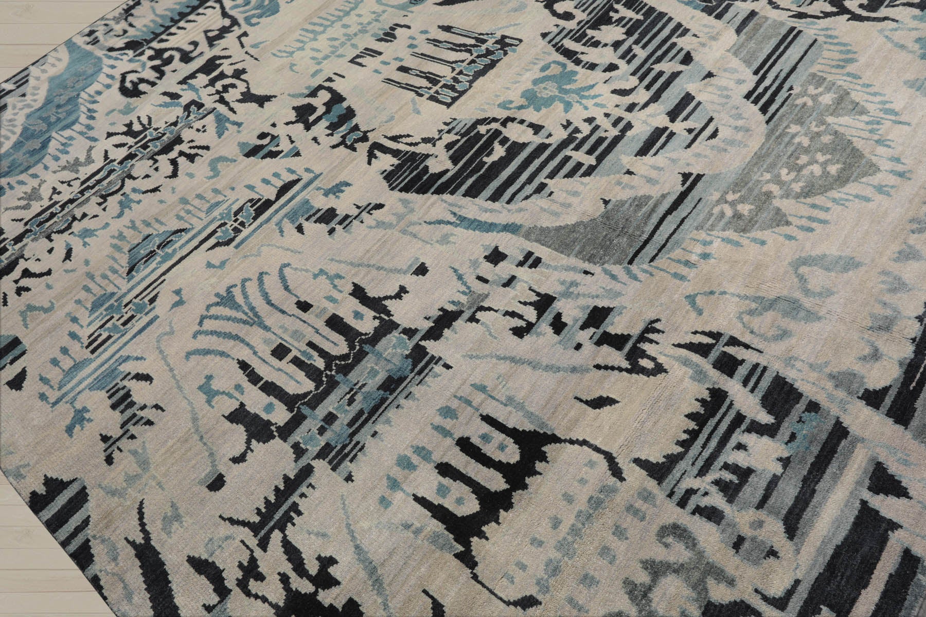 8x11 Gray Beige, Charcoal, Blue Color Hand Knotted  100% Wool Modern Oriental Rug