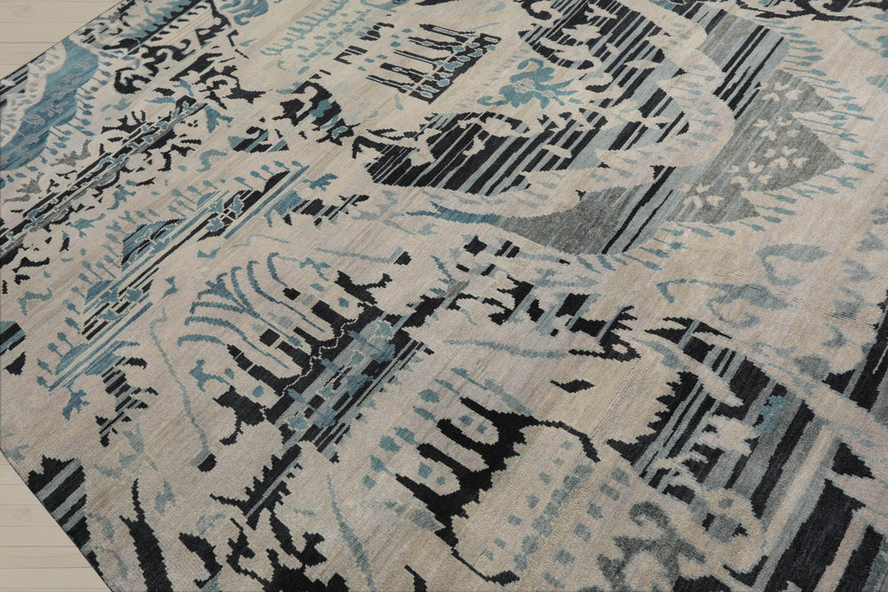 8x11 Gray Beige, Charcoal, Blue Color Hand Knotted  100% Wool Modern Oriental Rug