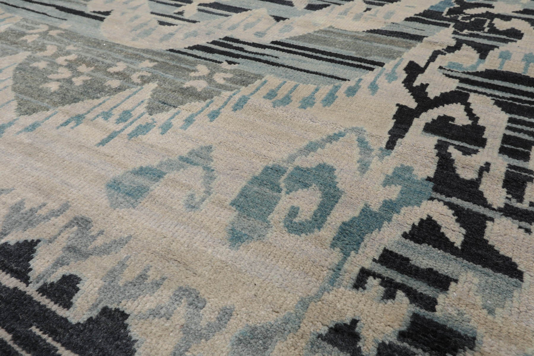 8x11 Gray Beige, Charcoal, Blue Color Hand Knotted  100% Wool Modern Oriental Rug