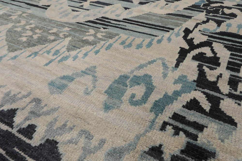 8x11 Gray Beige, Charcoal, Blue Color Hand Knotted  100% Wool Modern Oriental Rug