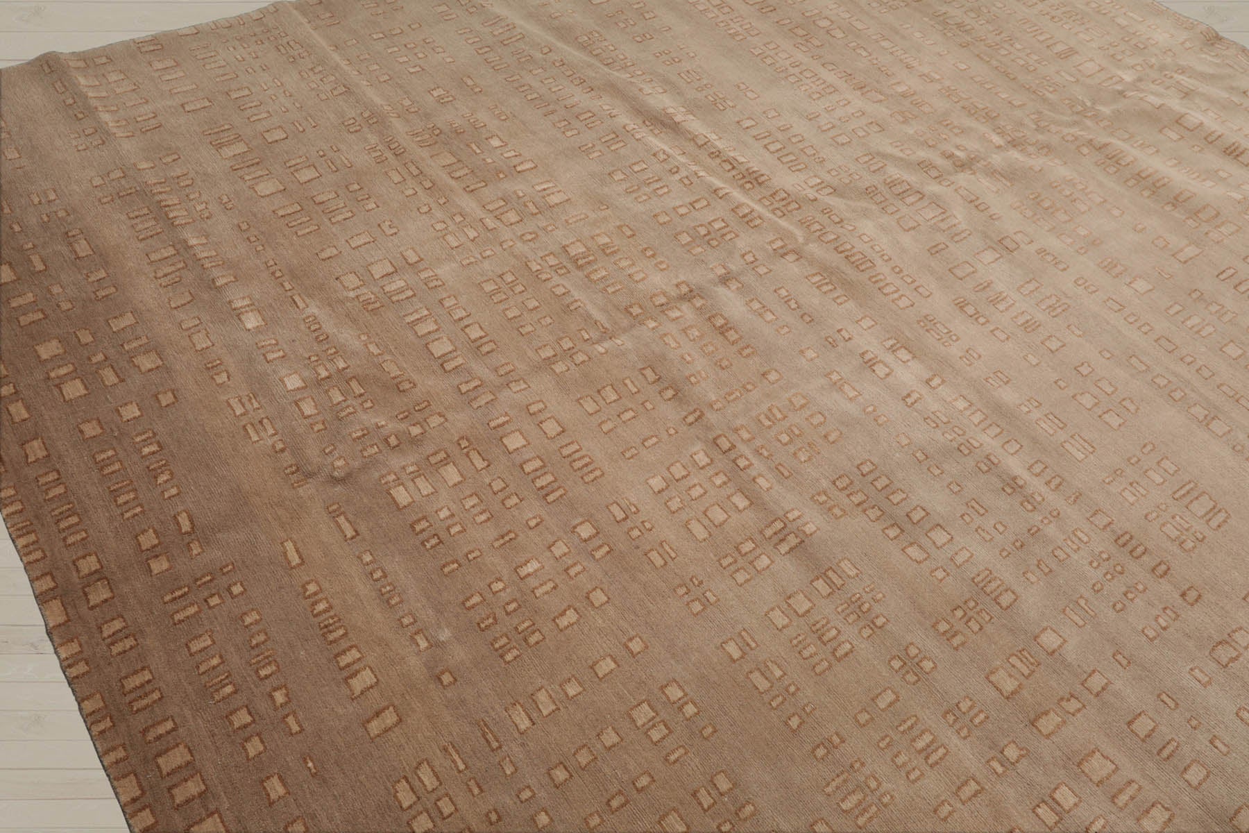 8x10 Tan, Brown, Color Hand Knotted  100% Wool Modern Oriental Rug