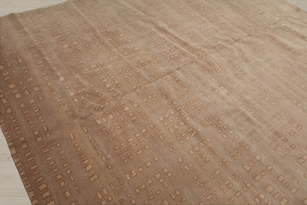 8x10 Tan, Brown, Color Hand Knotted  100% Wool Modern Oriental Rug