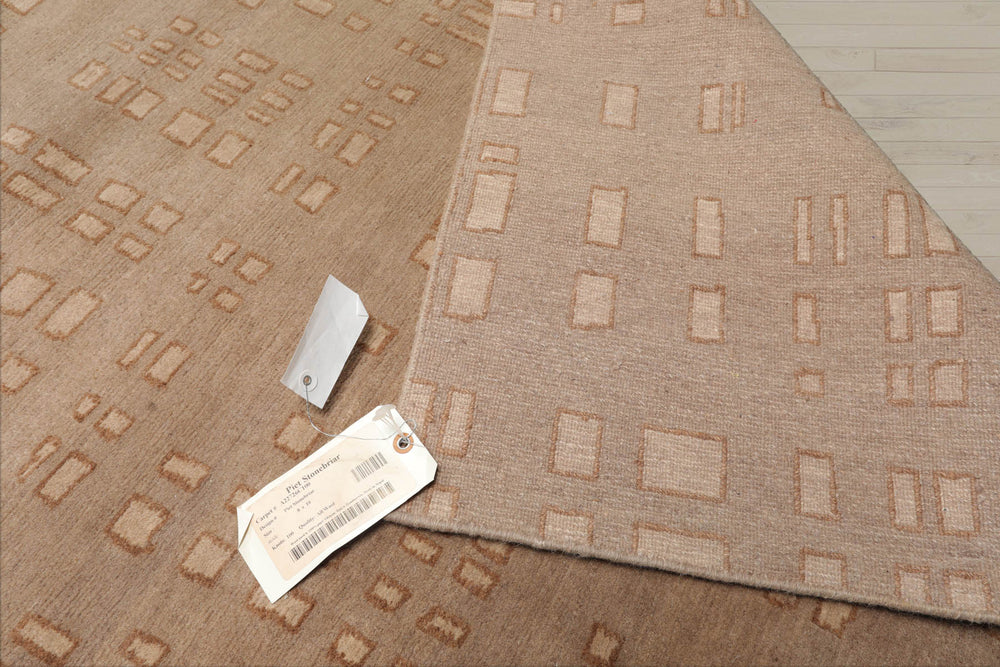 8x10 Tan, Brown, Color Hand Knotted  100% Wool Modern Oriental Rug