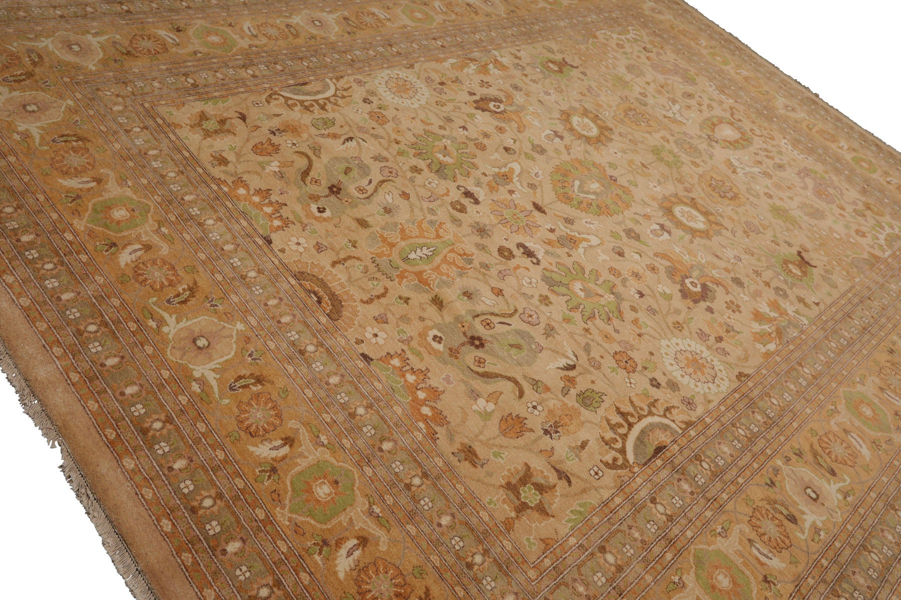 Knotted Rug Lime Brown Hand Knotted 9'x12' Pak Persian 16/18 Traditional 300 KPSI 100% Wool Oriental Area Rug
