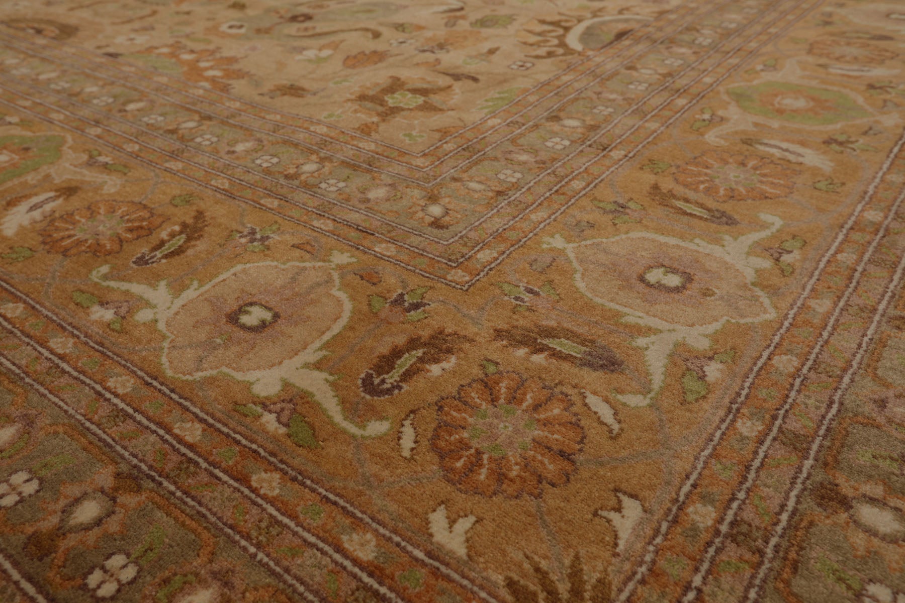 Knotted Rug Lime Brown Hand Knotted 9'x12' Pak Persian 16/18 Traditional 300 KPSI 100% Wool Oriental Area Rug