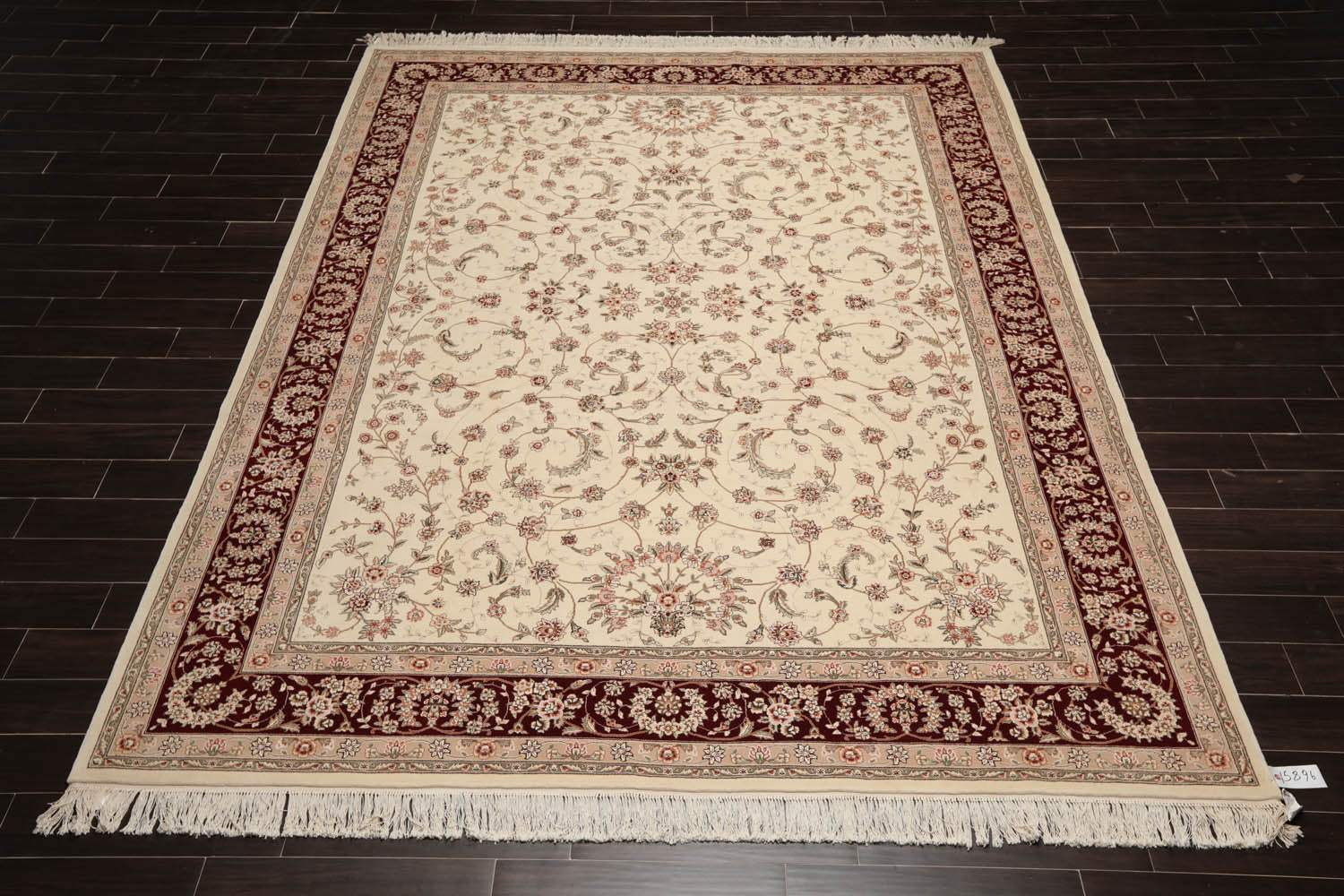 9x12 Cream, Maroon, Gray Color Hand Knotted Isfahan 100% Wool Traditional Oriental Rug