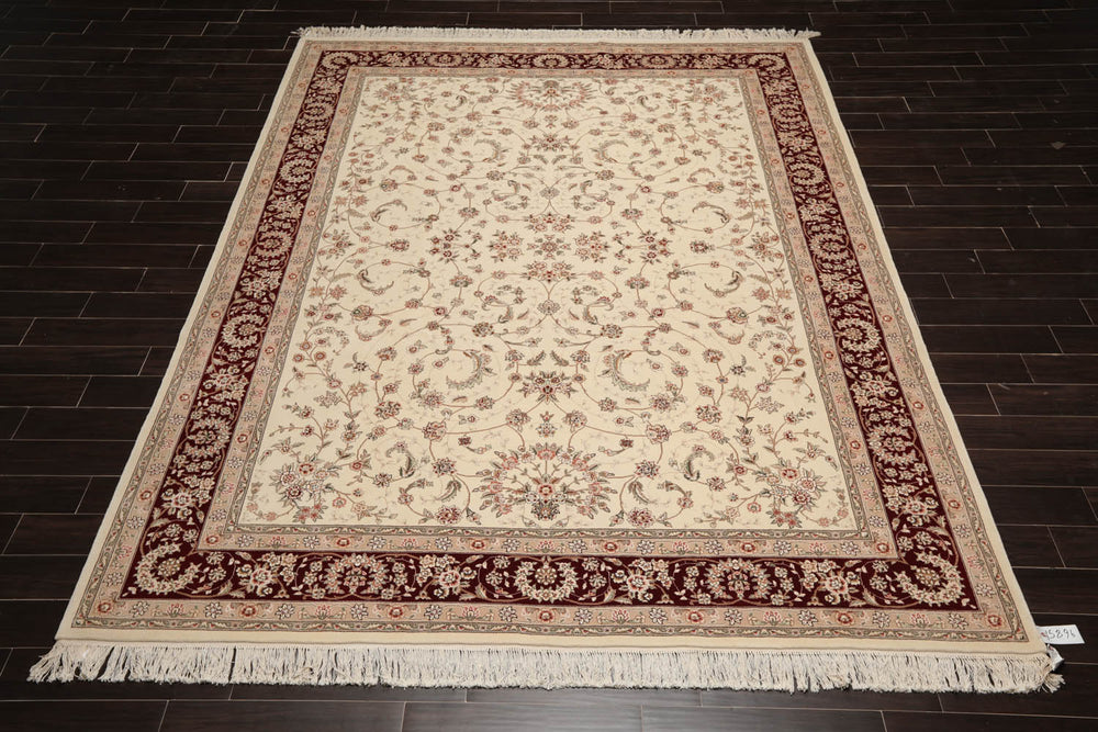 9x12 Cream, Maroon, Gray Color Hand Knotted Isfahan 100% Wool Traditional Oriental Rug