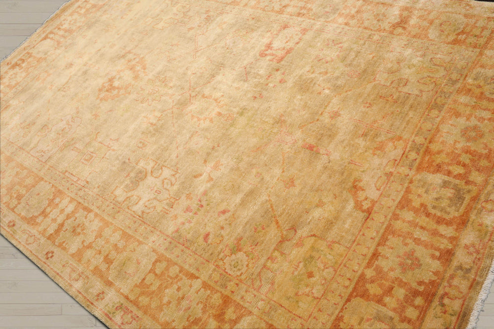 6x9 Tan, Teracotta, Gold Color Hand Knotted Oushak 100% Wool Traditional Oriental Rug