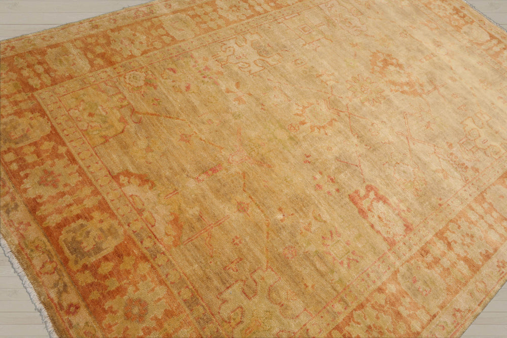6x9 Tan, Teracotta, Gold Color Hand Knotted Oushak 100% Wool Traditional Oriental Rug