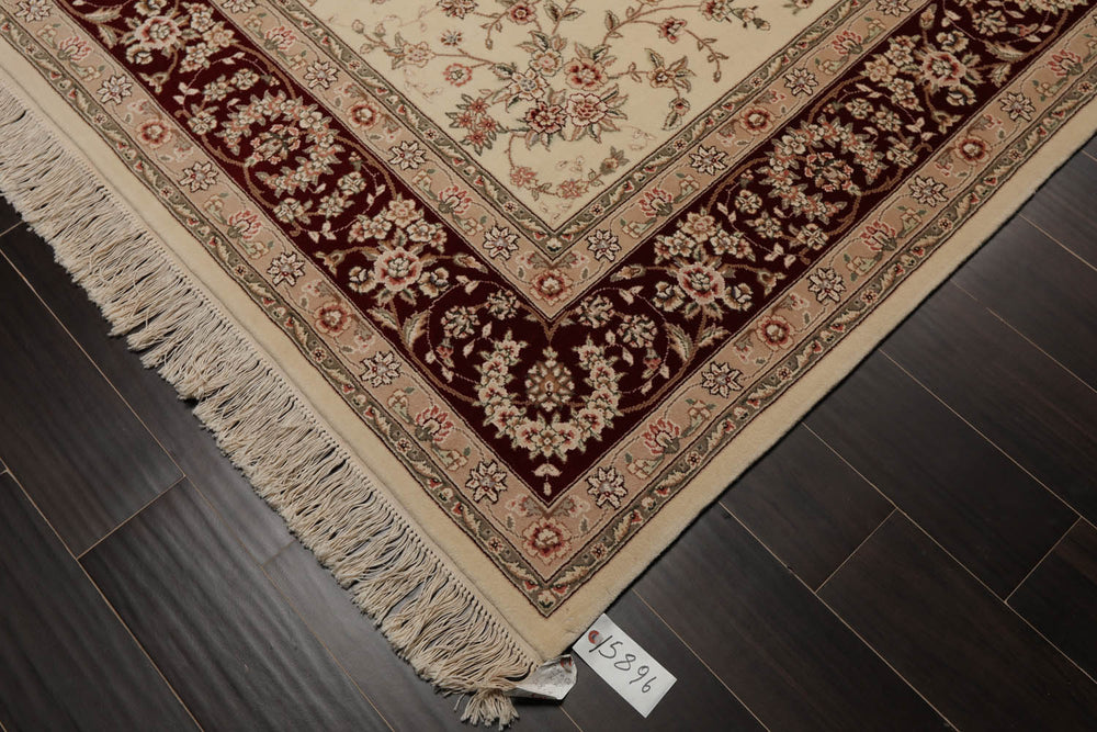 9x12 Cream, Maroon, Gray Color Hand Knotted Isfahan 100% Wool Traditional Oriental Rug
