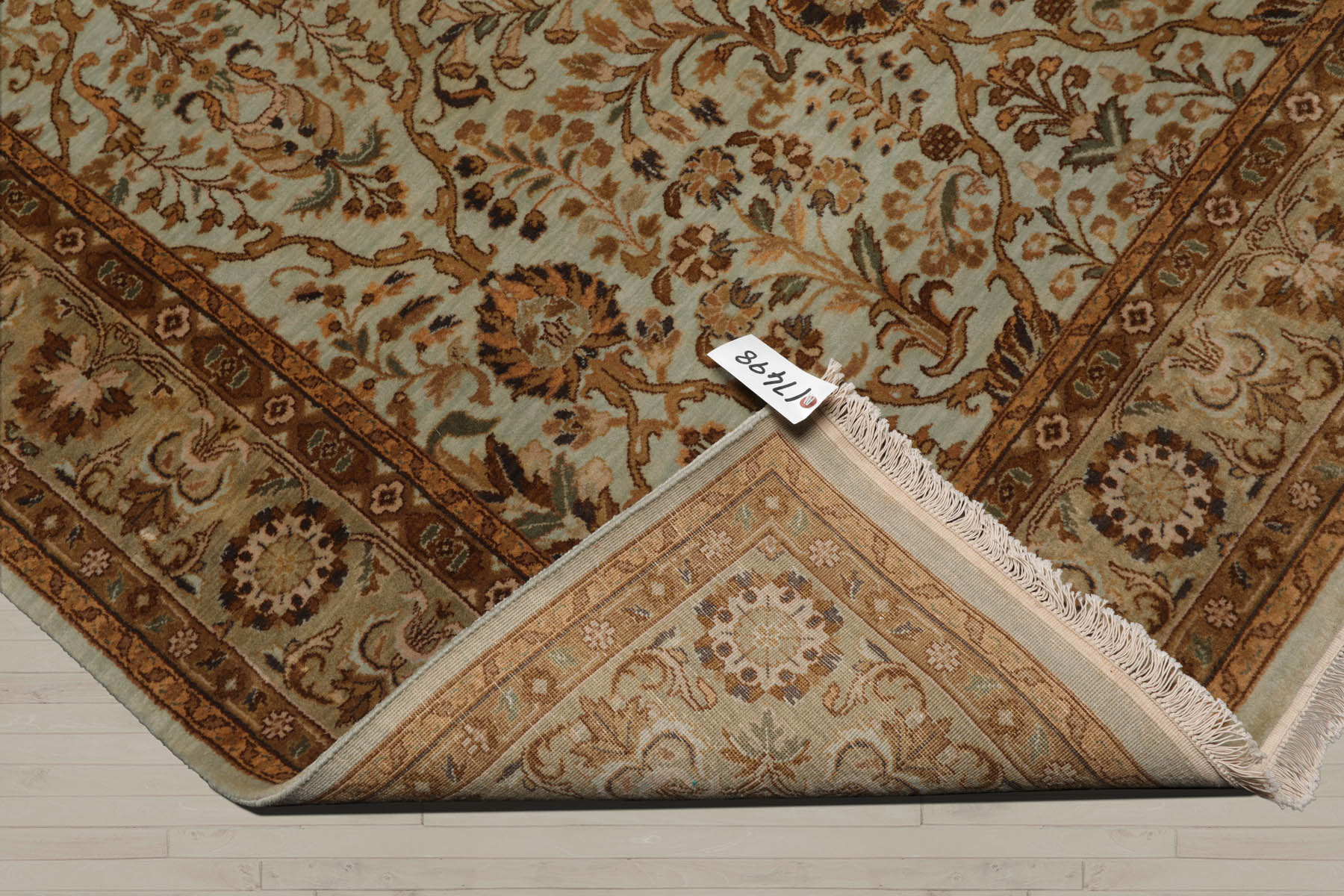 6x9 Aqua, Champagne, Brown Color Hand Knotted Agra 100% Wool Traditional Oriental Rug