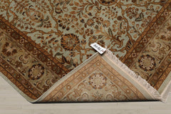 6x9 Aqua, Champagne, Brown Color Hand Knotted Agra 100% Wool Traditional Oriental Rug