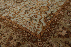 6x9 Aqua, Champagne, Brown Color Hand Knotted Agra 100% Wool Traditional Oriental Rug
