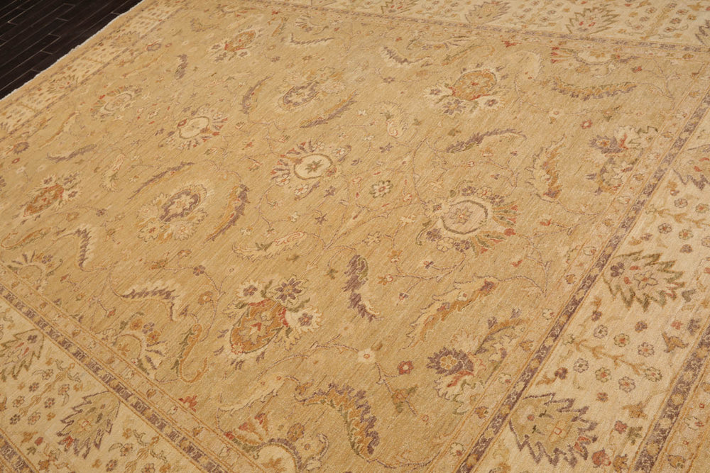 9x12 Tan, Beige, Gray Color Hand Knotted Chobi Peshawar 100% Wool Traditional Oriental Rug