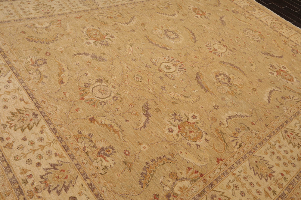 9x12 Tan, Beige, Gray Color Hand Knotted Chobi Peshawar 100% Wool Traditional Oriental Rug