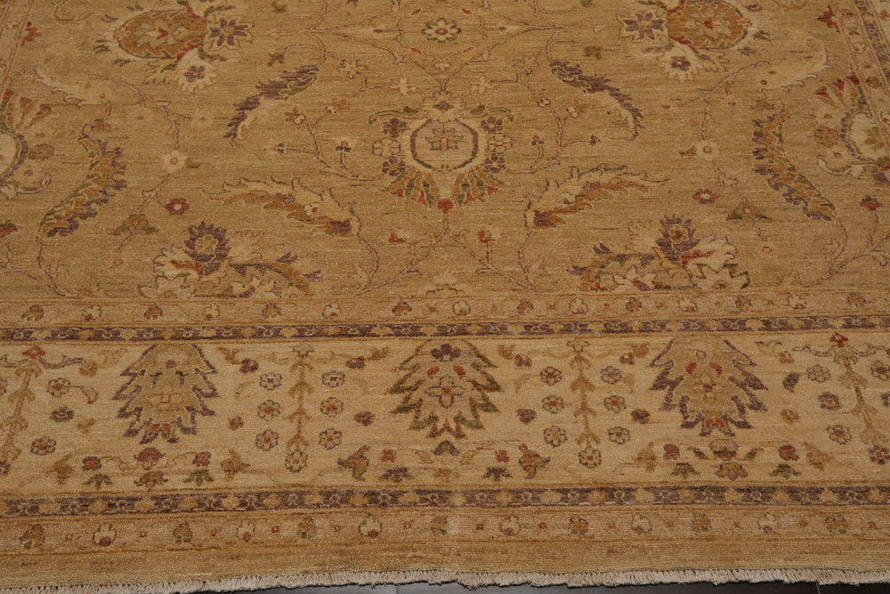 9x12 Tan, Beige, Gray Color Hand Knotted Chobi Peshawar 100% Wool Traditional Oriental Rug