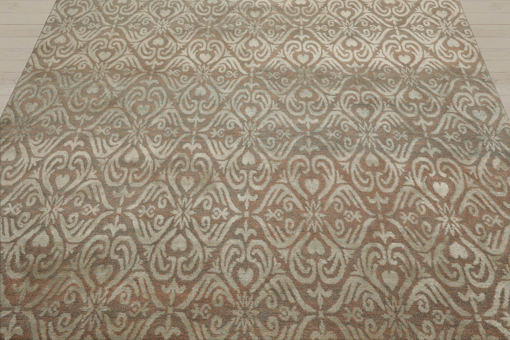 6x9 Aqua, Beige, Color Hand Knotted Tibetan Wool & Silk Traditional Oriental Rug