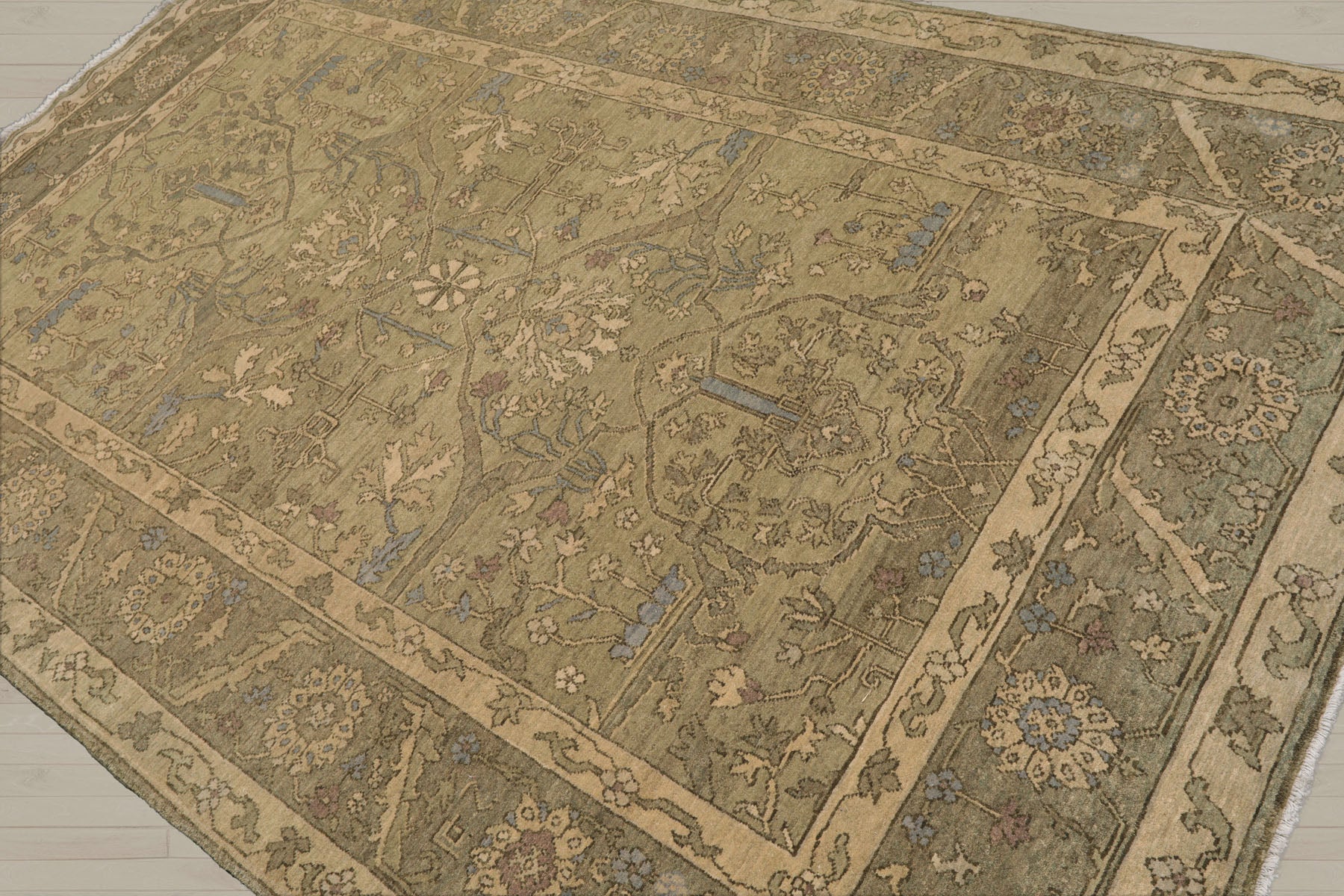 5x8 Moss, Moss, Gray Color Hand Knotted Caucasian 100% Wool Transitional Oriental Rug