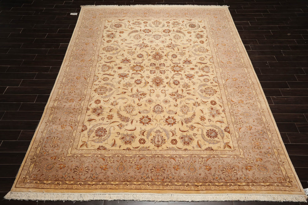 9x12 Ivory, Taupe, Brown Color Hand Knotted Pak Persian 100% Wool Traditional Oriental Rug